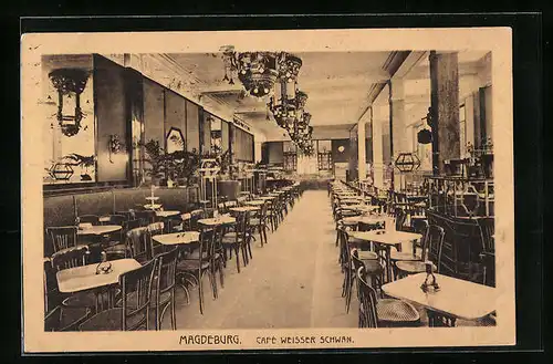 AK Magdeburg, Café Weisser Schwan, Innenansicht