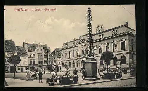 AK Mühlhausen i. Thür., Obermarkt mit Marktständen