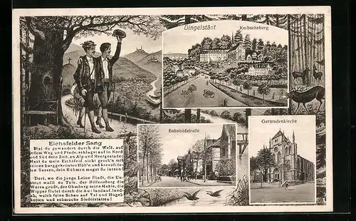 AK Dingelstädt, Kerbscheberg, Bahnhofstrasse, Gertrudenkirche, Eichsfelder Sang