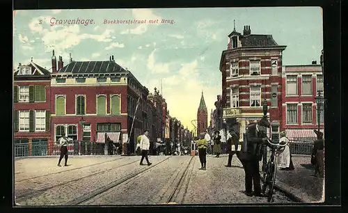 AK `s Gravenhage, Boekhorststraat met Brug