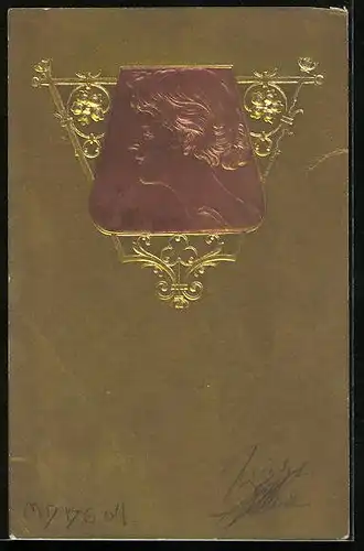 AK Lächelnde Dame umrankt von Blumen, Jugendstil