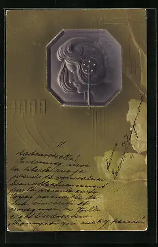 AK Porträt einer Dame im Jugendstil