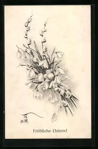 Künstler-AK H. Christ Nr. 186: Kätzchenzweig mit Blumen, Ostergruss