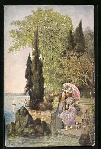 Künstler-AK H. Christ Nr. 184: Liebespaar am Ufer mit Segelbooten