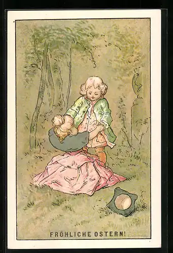 Künstler-AK H. Christ Nr. 176: Pärchen auf einer Wiese, Ostergruss