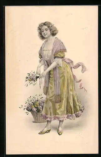 Künstler-AK H. Christ Nr. 152: Fräulein mit Blumenkorb