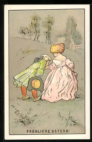Künstler-AK H. Christ Nr. 176: Herr küsst Dame die Hand, Ostergruss