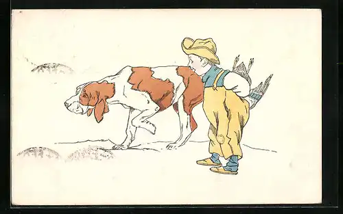 Künstler-AK H. Christ Nr. 126: Knabe mit Jagdhund
