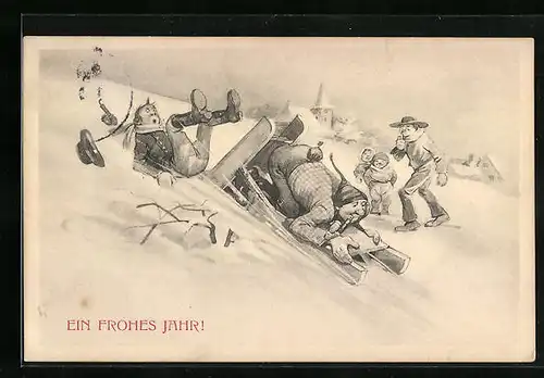 Künstler-AK H. Christ Nr. 224: Unfall beim Schlittenfahren