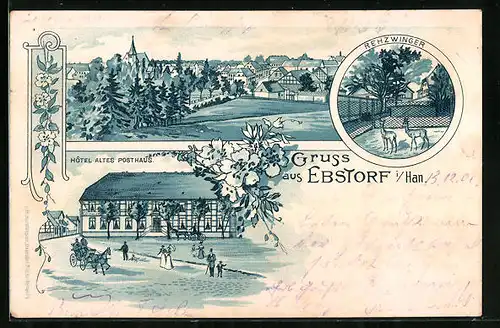 Lithographie Ebstorf i. Han., Rehzwinger, Hotel Altes Posthaus, Totalansicht