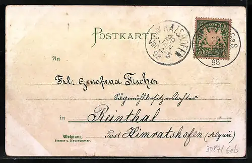 Lithographie Weissenburg a. S., Apostelkirche, Kath. Kirche, Ludwigshöhe, Progymnasium, Totalansicht