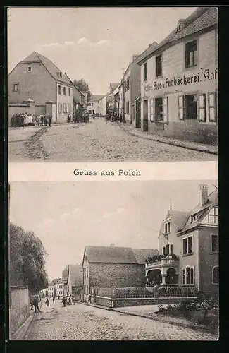 AK Polch, Strassenpartie mit Bäckerei, Strassenpartie mit Gebäudeansicht