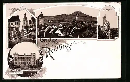 Lithographie Reutlingen, Obere Wilhelmstrasse, Lichtenstein, Frauenarbeitsschule