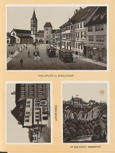 Leporello-Album Wartburg udn Umgebung, 29 Lithographie-Ansichten, Ritterhof, Landgrafenhaus, Karlsplatz mit Strassenbahn