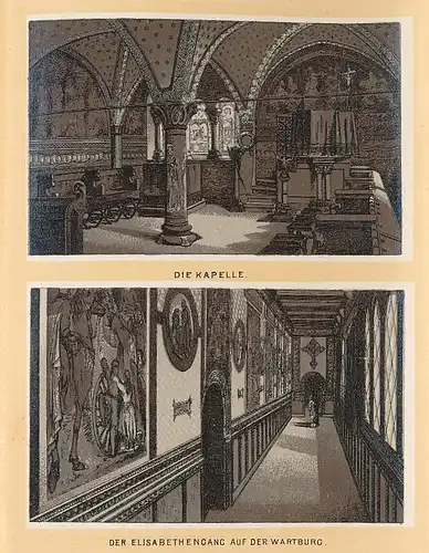 Leporello-Album Wartburg udn Umgebung, 29 Lithographie-Ansichten, Ritterhof, Landgrafenhaus, Karlsplatz mit Strassenbahn