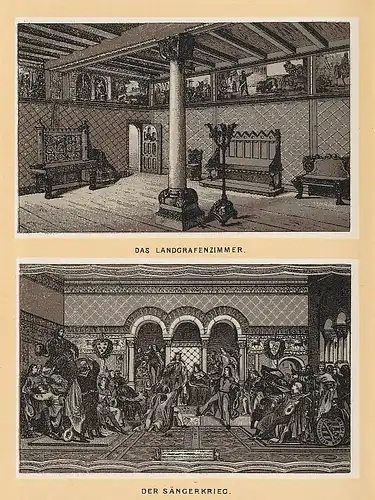 Leporello-Album Wartburg udn Umgebung, 29 Lithographie-Ansichten, Ritterhof, Landgrafenhaus, Karlsplatz mit Strassenbahn