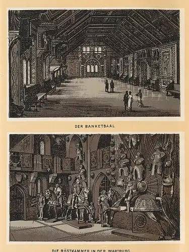 Leporello-Album Wartburg udn Umgebung, 29 Lithographie-Ansichten, Ritterhof, Landgrafenhaus, Karlsplatz mit Strassenbahn