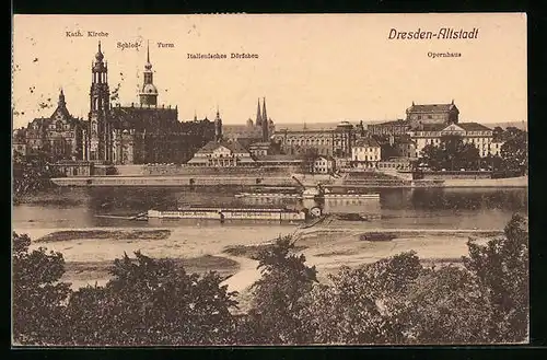 AK Dresden, Altstadt mit Italienisches Dörfchen, Schloss und Opernhaus