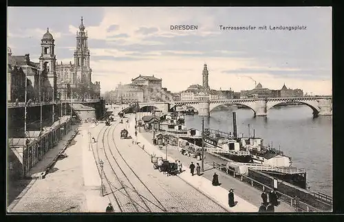 AK Dresden, Terrassenufer mit Landungsplatz