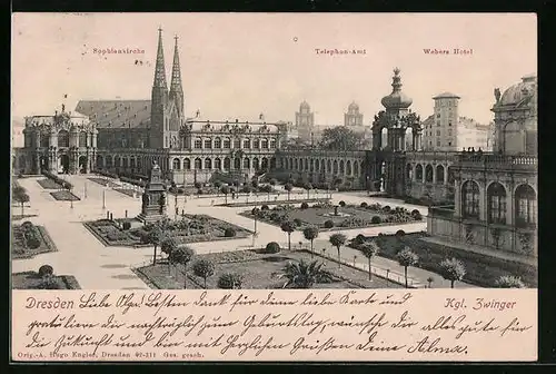 AK Dresden, Sophienkirche, Telephon-Amt und Weber's Hotel