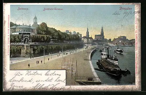 AK Dresden, Brühl'sche Terrasse und Belvédere