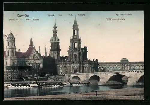 AK Dresden, Ständehaus, Schlossturm, Friedrich-August-Brücke