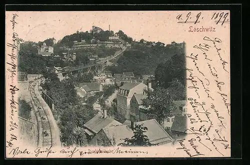 AK Dresden-Loschwitz, Gesamtansicht mit Drahtseilbahn