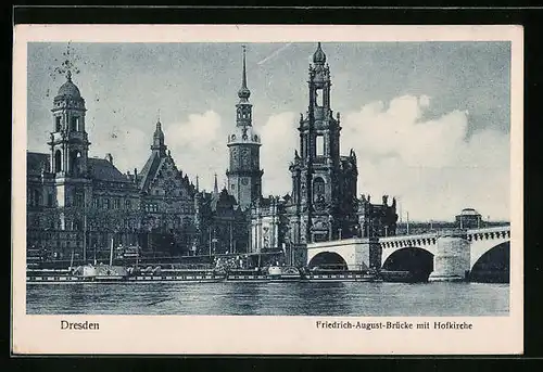 AK Dresden, Friedrich-August-Brücke mit Hofkirche