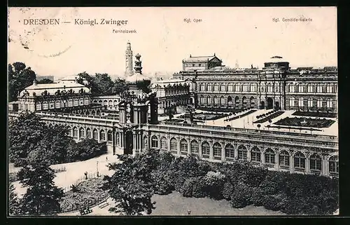 AK Dresden, Königlicher Zwinger mit Fernheizwerk, Königlicher Opfer und Königlicher Gemälde-Galerie