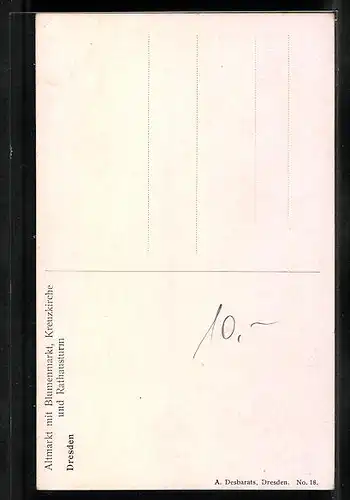 Künstler-AK Dresden, Altmarkt mit Blumenmarkt, Kreuzkirche und Rathausturm