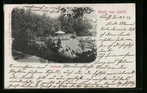Mondschein-AK Fürth, Blick in den Stadtpark