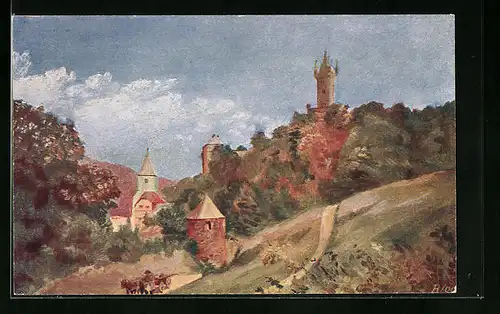Künstler-AK Dillenburg, Schlossberg mit Wilhelmsturm