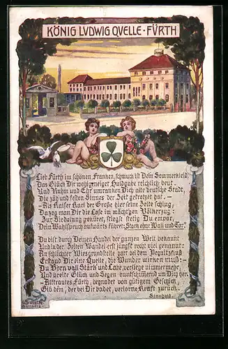 Künstler-AK Fürth i. B., König Ludwig-Quelle, Engel mit Wappen