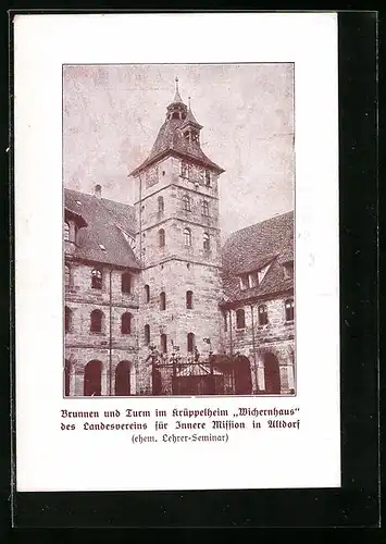 AK Altdorf, Brunnen und Turm im Krüppelheim Wichernhaus