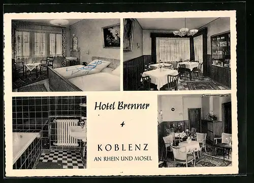 AK Koblenz, Hotel Brenner, Innenansichten