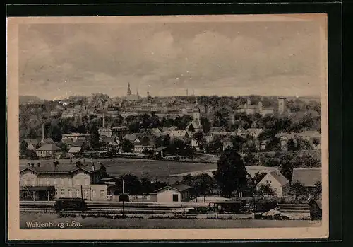 AK Waldenburg i. Sa., Gesamtansicht mit Bahnhof