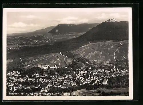 AK Neuffen, Totale mit Ruine Hohenneuffen, Flugzeugaufnahme