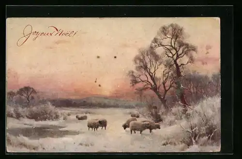 Künstler-AK M. Munk Nr. 256: Schafe in winterlicher Landschaft, Weihnachtsgruss