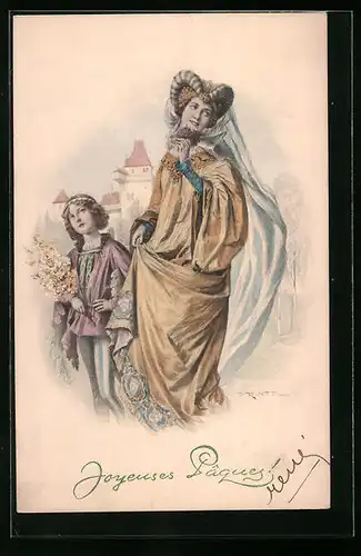 Künstler-AK M. Munk Nr. 672: Mutter mit Sohn in Trachtenkleidung