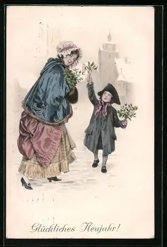 Künstler-AK M. Munk Nr. 564: Sohn hilft seiner Mutter beim Zweige sammeln