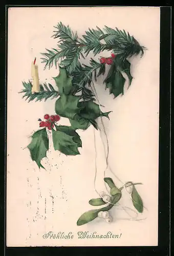 Künstler-AK M. Munk Nr. 596: Kerze auf dem Tannenzweig