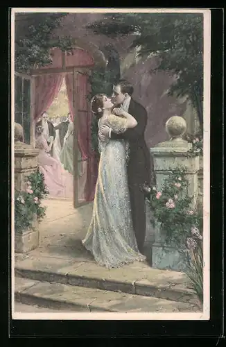 Künstler-AK M. Munk Nr. 721: Liebespaar auf der Terrasse