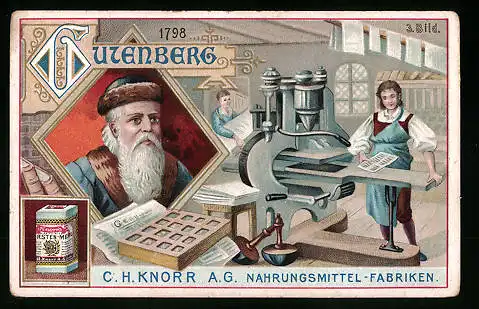 Sammelbild C. H. Knorr AG Nahrungsmittelfabriken, Gutenberg, Handdruckpresse von Stanhope 1798