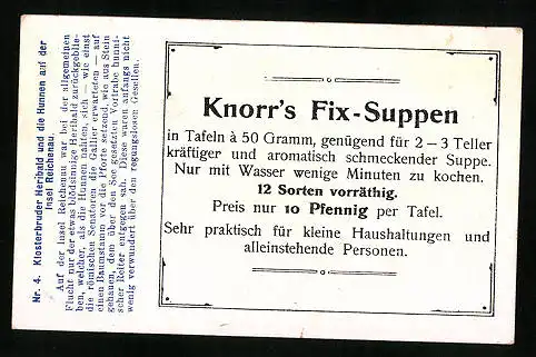 Sammelbild C. H. Knorr AG Nahrungsmittelfabriken, Reichenau, Ekkehard, Klosterbruder Heribald & die Hunnen