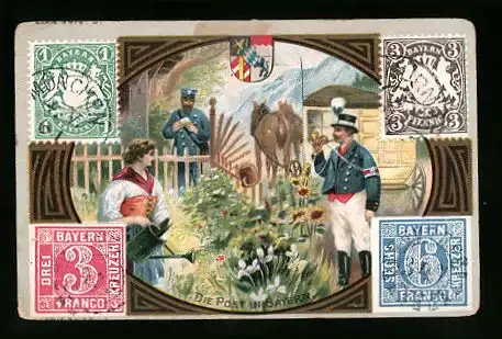 Sammelbild Magdeburg, Joh. Gottl. Hauswaldt, Hauswaldt`s Kaiser-Otto Kaffee, Die Post in Bayern, Briefmarken