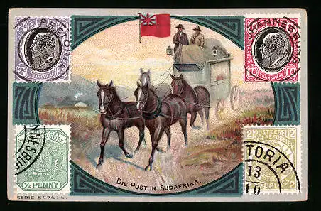 Sammelbild Aachen, Aachener Kaffee-Rösterei von Peter Lentes, Südafrika, Die Post in Südafrika, Briefmarken