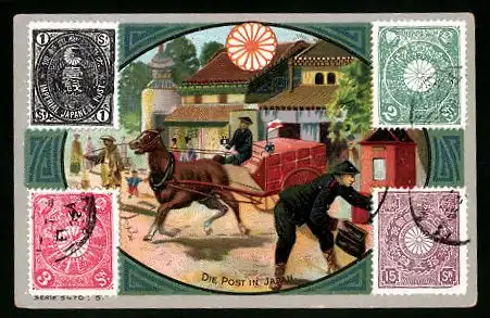 Sammelbild Aachen, Aachener Kaffee-Rösterei von Peter Lentes, Japan, Die Post in Japan, Briefmarken