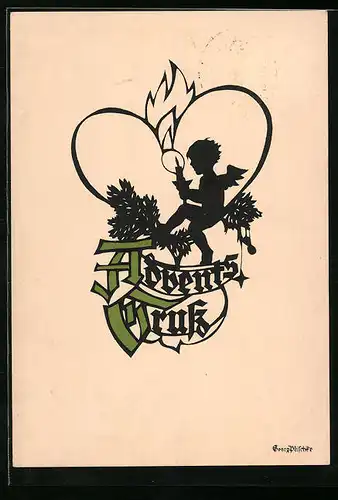 Künstler-AK Georg Plischke: Advents-Gruss, Engel mit brennender Kerze, Scherenschnitt