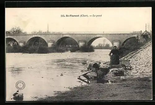 AK St-Florent, Le Pont, Waschfrauen am Fluss