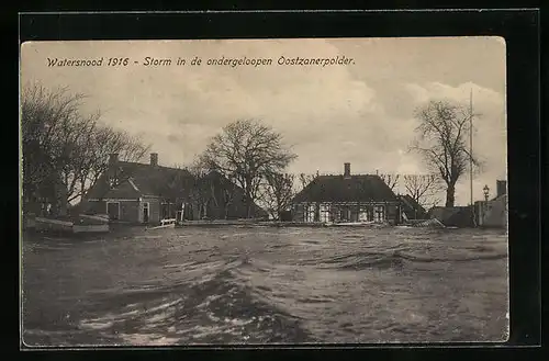 AK Oostzaan, Watersnood 1916, Storm in de ondergeloopen Oostzanerpolder